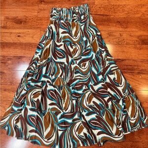 Anthropologie Brown and Blue Patterned Women's Strapless Dress NWT Size S